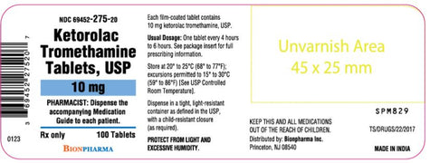 Package Label for Ketorolac Tromethamine Tablets 10 mg by Biopharma
