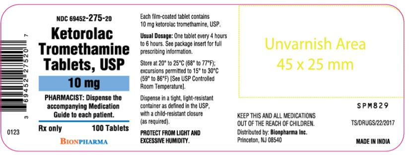 Package Label for Ketorolac Tromethamine Tablets 10 mg by Biopharma