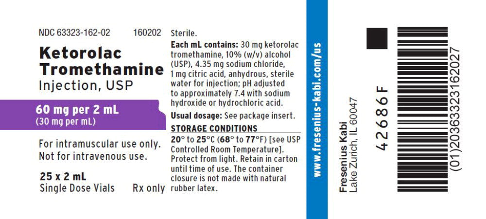 Full Package Label for Ketorolac Tromethamine Injection 60 mg per 2 mL Single Dose Vials 2 mL