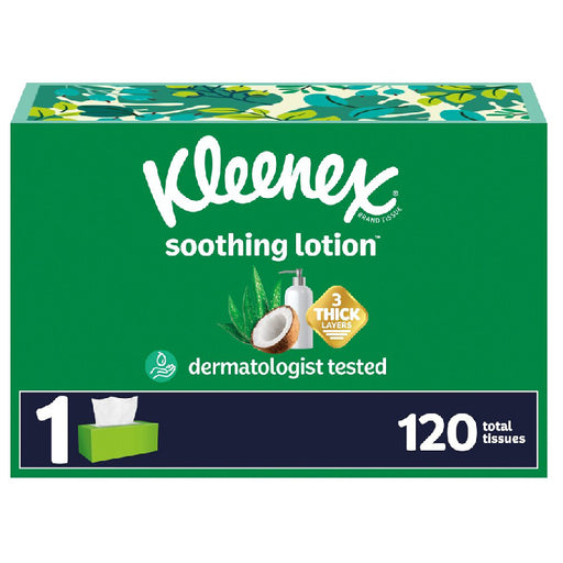 Kimberly Clark Kleenex Soothing Lotion Facial Tissues with Coconut Oil, Aloe & Vitamin E 3-Ply 120 Count | Mountainside Medical Equipment 1-888-687-4334 to Buy