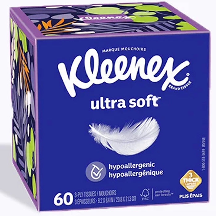 Kimberly Clark Kleenex Ultra Soft Facial Tissues 3-Ply Hypoallergenic 60 Count | Mountainside Medical Equipment 1-888-687-4334 to Buy