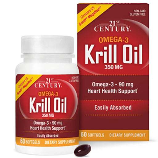 Omega 3 Supplement | Krill Oil 350mg Omega-3 Fatty Acid with EPA, DHA Softgels 60/Bottle - 21st Century