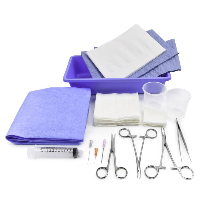 Laceration Tray  with Gauze, Needles, Forceps & Supplies, Sterile