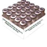 Tray of 25 Lidocaine Hydrochloride Injection 2% vials, 20 mL each, with purple caps, used for medical anesthesia and pain management