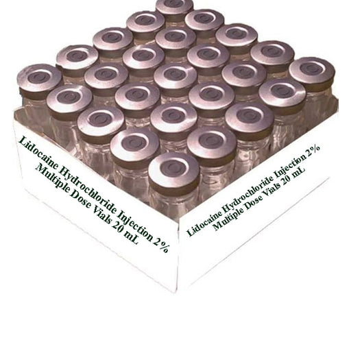Box of multiple dose vials labeled Lidocaine Hydrochloride Injection 2% by Lifestar Pharma.