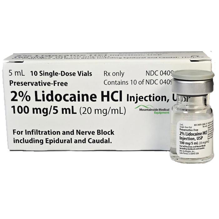 Lidocaine 2% for Injection 5mL Single Dose Glass Vial, 10/Pack