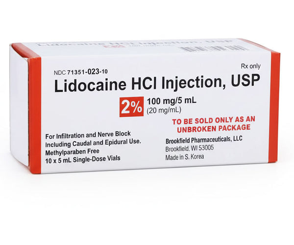 Lidocaine HCI Injection 2% Single-Dose Vials 5 mL Brookfield Pharma — Mountainside Medical