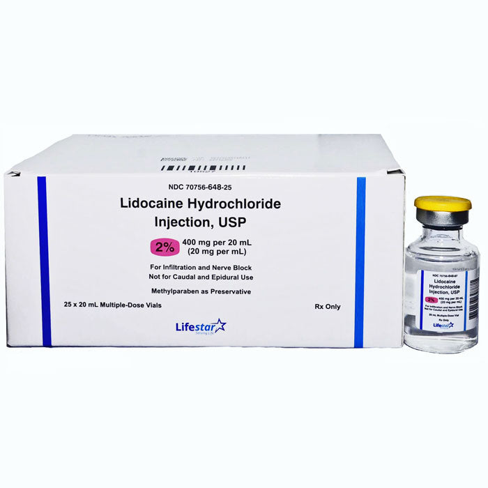 Lidocaine Hydrochloride Injection 2% Multiple Dose Vials 20 ml x 25/Tray (Rx)