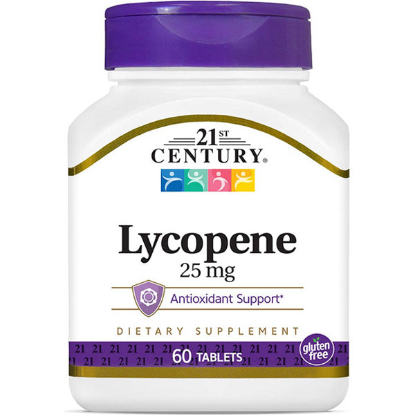 Lycopene Antioxidant Support Supplement 25 mg bottle for heart health, immune support, and cellular protection against free radicals.