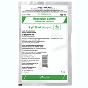 Sterile magnesium sulfate in water for injection pouch with green and white label, 100 mL, single-dose, for intravenous use