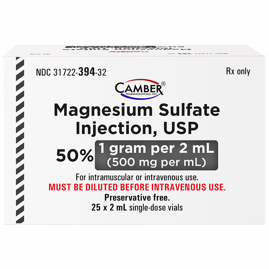 Magnesium Sulfate Injection 1 Gram (500 mg per vial) 2 mL x 25 Pack ...