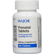 Bottle of Prenatal Vitamins Tablets by Major Pharmaceuticals to support immunity, energy, and women's health during pregnancy.