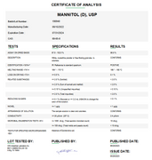 Certificate of Analysis for Mannitol (D) USP For Compounding (API) by Medisca