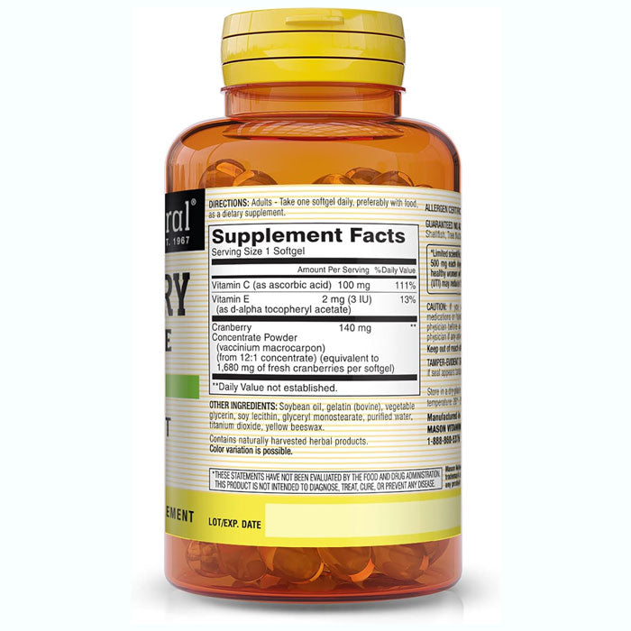 Supplement Facts for Cranberry Urinary Tract Health Supplement
