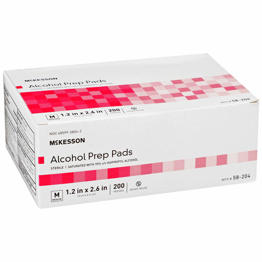 McKesson 58-204 Alcohol Prep Pads, Medium Size 200 Per Box