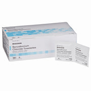 White box of Benzalkonium Chloride Wipe Towelettes with blue checkered design, labeled for antiseptic use, includes individual packets, SKU: 269