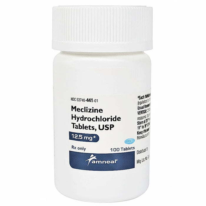 Meclizine Hydrochloride Tablets 12.5 mg by Amneal Pharmaceuticals. NDC: 53746-0441-01