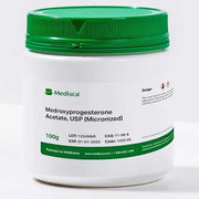 Medroxyprogesterone Acetate USP Powder (Micronized) For Compounding (API) for hormone therapy, menstrual regulation, and reproductive health.