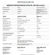 Certificate of Analysis for Medroxyprogesterone Acetate USP Powder (Micronized) For Compounding 
