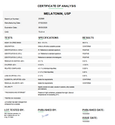 Certificate of Analysis for Melatonin USP For Compounding (API)