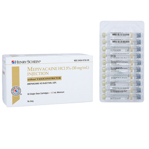 Mepivacaine Hydrochloride 3% Plain 1.7 mL Local Anesthetic Cartridge.