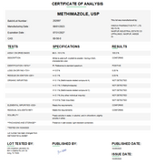 Certificate of Analysis for Methimazole USP For Compounding (API)