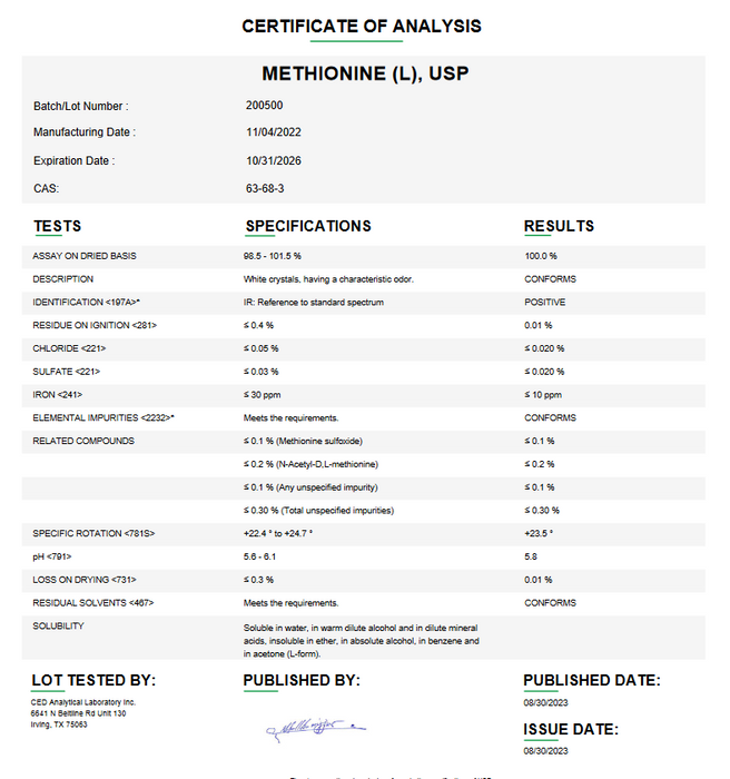 Methionine (L) USP: Liver Health & Detox Support API