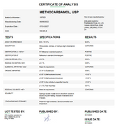 Certificate of Analysis for Methocarbamol USP For Compounding (API)