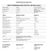 Certificate of Analysis for Methylprednisolone Acetate USP (Micronized) For Compounding