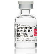 Metoprolol Tartrate Injection vial, used for managing hypertension, angina, and arrhythmia in emergency and critical cardiac care.