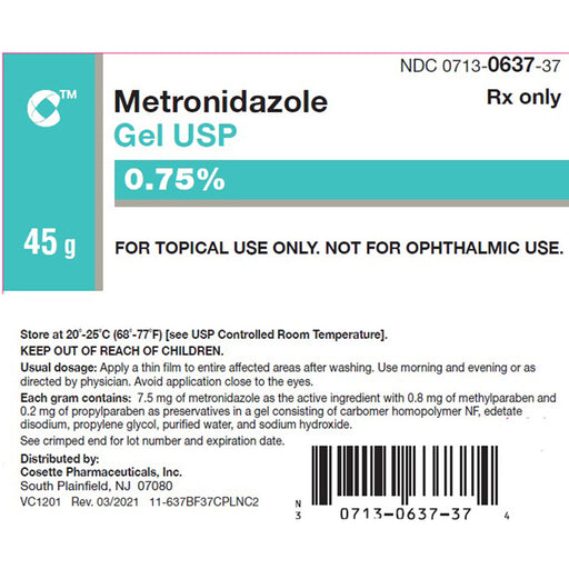 Infection Medication | Metronidazole Gel 0.75% Tube 45 grams By Cosette Pharma (RX)