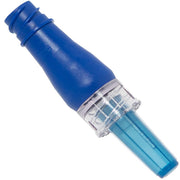 Blue MicroClave needleless connector for peripheral, arterial, and central venous catheters with clear locking mechanism for IV tubing connection