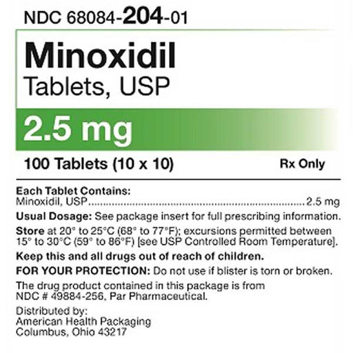 Minoxidil Tablets 2.5 mg Hair Growth Treatment by American Health Packaging (10 Packs of 10) 100 Count (RX)