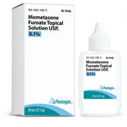 Mometasone Furoate Topical Solution bottle, used to relieve inflammation and itching in skin conditions like eczema and psoriasis.