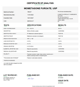 Certificate of Analysis for Mometasone Furoate USP For Compounding (API)