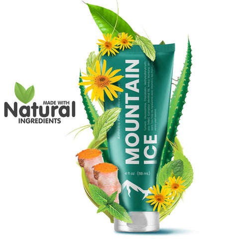 Mountain Ice skincare product with natural ingredients on a white background
