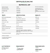 Certificate of Analysis for Mupirocin USP For Compounding (API)