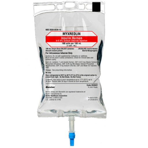 Shop for Myxredlin (Insulin Human) in Sodium Chloride 0.9% IV Bags 100 mL x 12/Case used for Insulin IV Bags