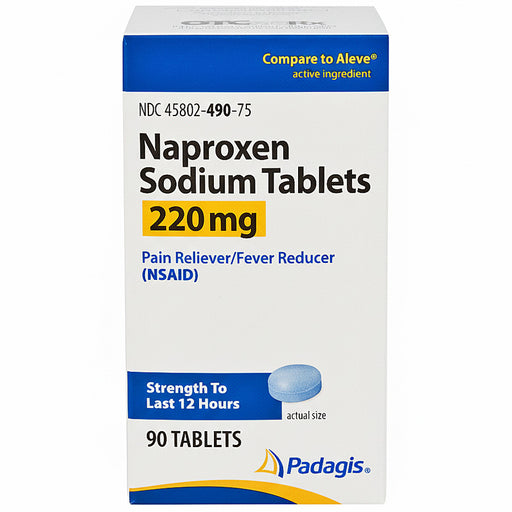 Naproxen Sodium 220 mg Tablets by Padagis. NDC: 45802-0490-75