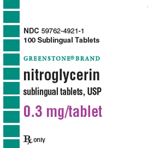 Buy Greenstone Limited Nitroglycerin Sublingual Tablets 0..3 mg, 100/bottle - Greenstone (Rx)  online at Mountainside Medical Equipment