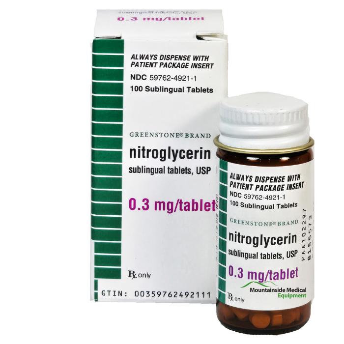 Nitroglycerin Sublingual Tablets 0.3 mg, 100/bottle by Greenstone (Rx ...