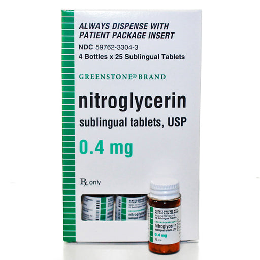 Treat Chest Pain | Nitroglycerin Sublingual Tablets 0.4 mg, 4 Bottles x 25/Bpttle