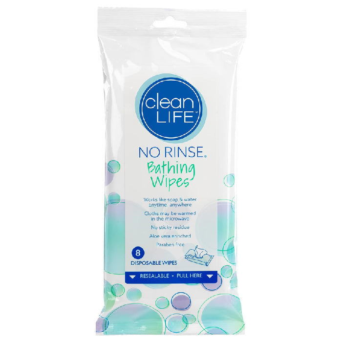 Cleanlife Products No-Rinse Bathing Wipes Face & Body Alcohol-free 8 in x 8 in Scented 8 Count | Mountainside Medical Equipment 1-888-687-4334 to Buy