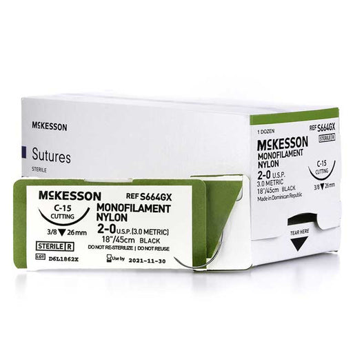 Nonabsorbable Suture with Needle McKesson Nylon C-15 3/8 Circle Reverse Cutting Needle Size 2 - 0 Monofilament