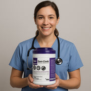 Nurse holding a Canister of Super Sani-Cloth Wipes