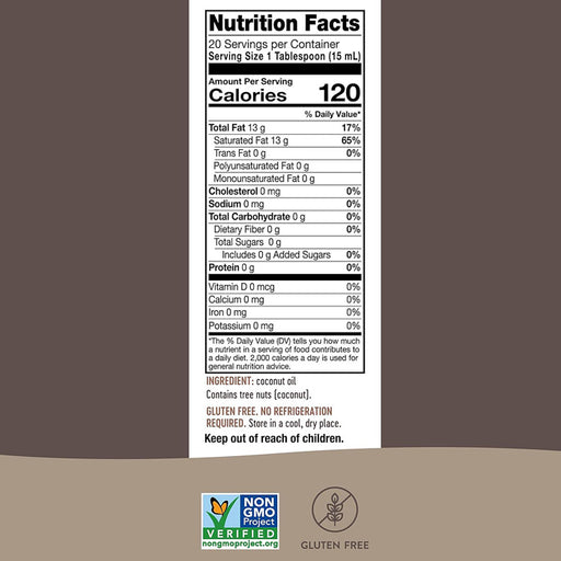 Nutrition Facts for Natures Way Liquid Coconut Oil