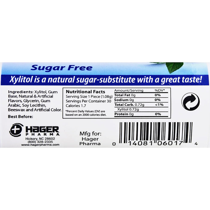 Nutritional Facts for Hager Dry Mouth Relief Chewing Gum with Peppermint Flavor,