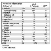 Nutrition facts panel displaying 330 calories, 7g protein, 60mg vitamin C, 100mg calcium, and other nutrients per 1.5 oz cup of Benecalorie liquid supplement.