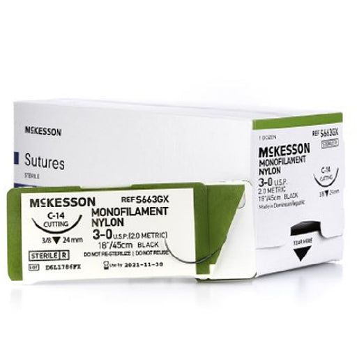 Nylon Sutures Non-Absorbable with Needle 3/8 Circle Reverse Cutting Needle C-14