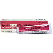 Nystatin Cream 100,000 Units tube for treating fungal infections, reducing irritation, and soothing skin inflammation.